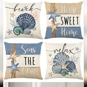 4 Piece 18"×18" Beach Coastal Pillow Cover Set New(Does Not Have Pillow Inserts)